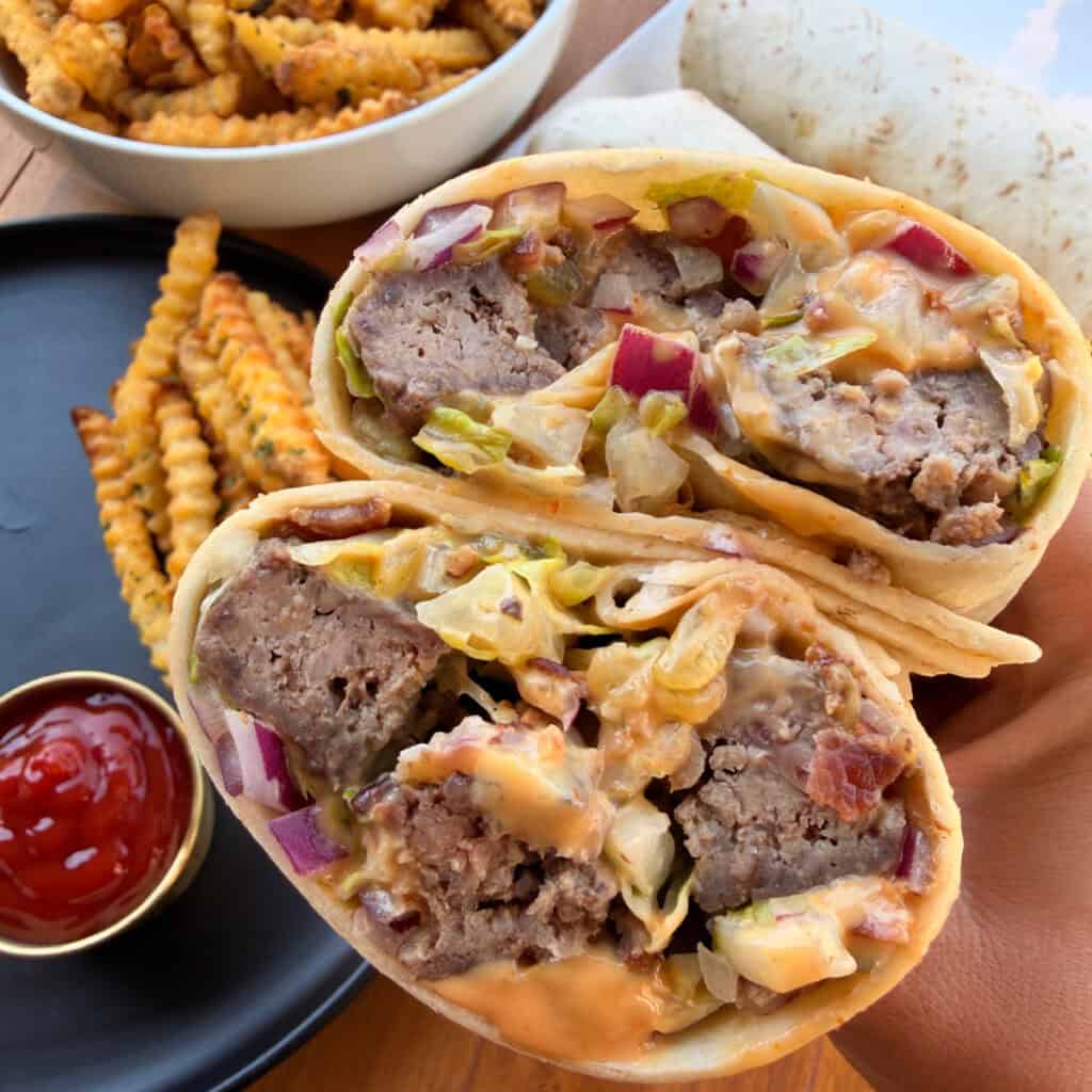 Chopped ground beef wraps