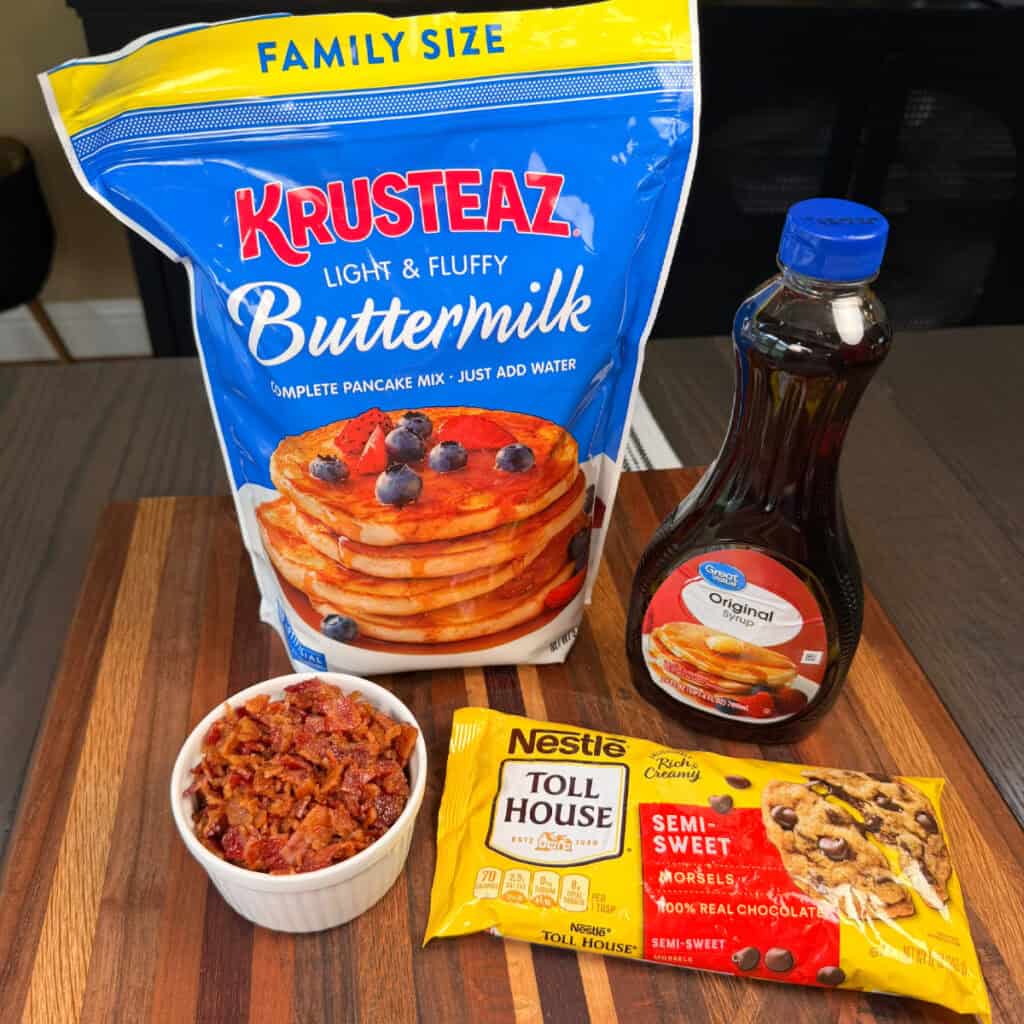 Ingredients for chocolate chip bacon pancake bites
