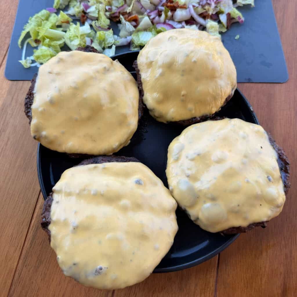 Grilled cheeseburgers on plate