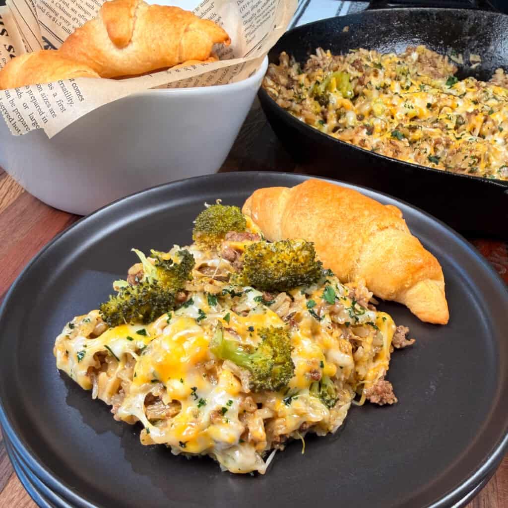Cheesy Ground Beef Broccoli Rice Skillet
