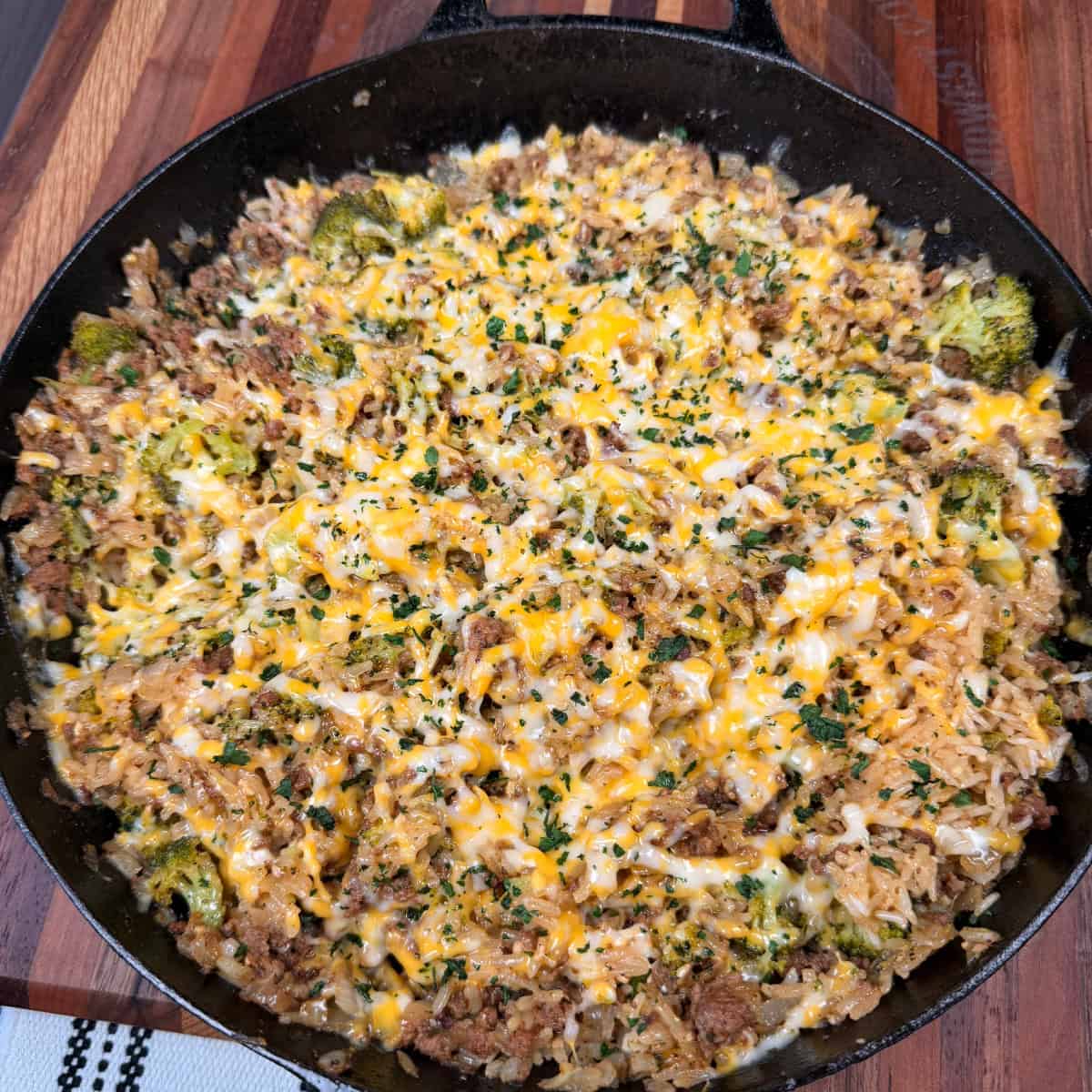 Ground beef broccoli rice skillet