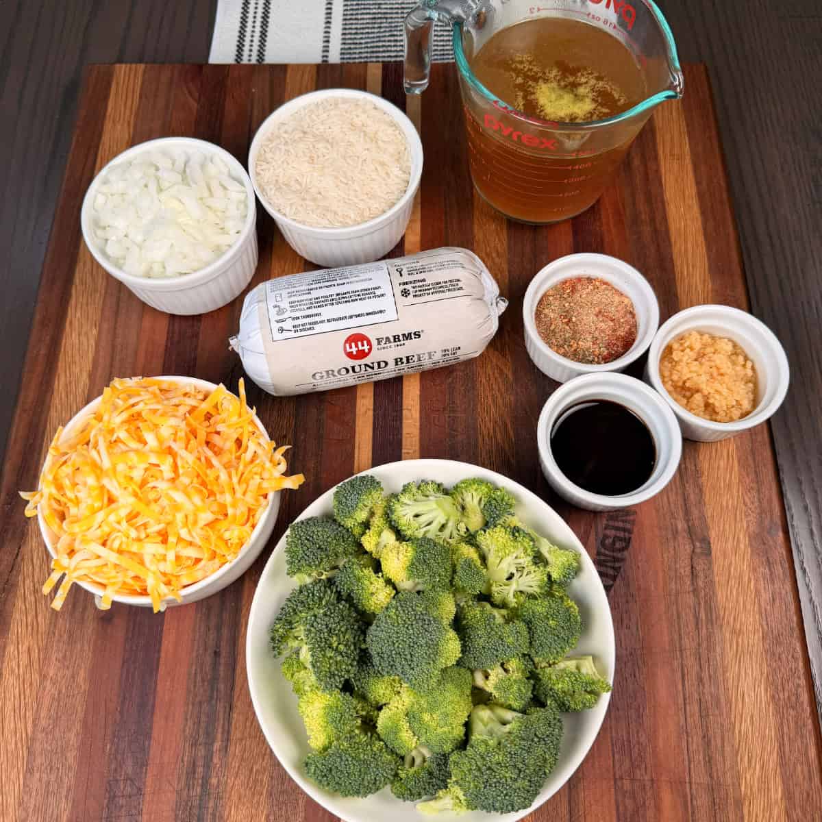 Ingredients for Ground Beef Broccoli Rice