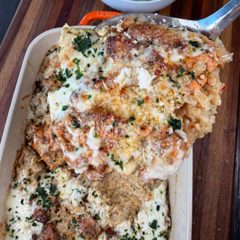 Parmesan Garlic Chicken and Rice Casserole