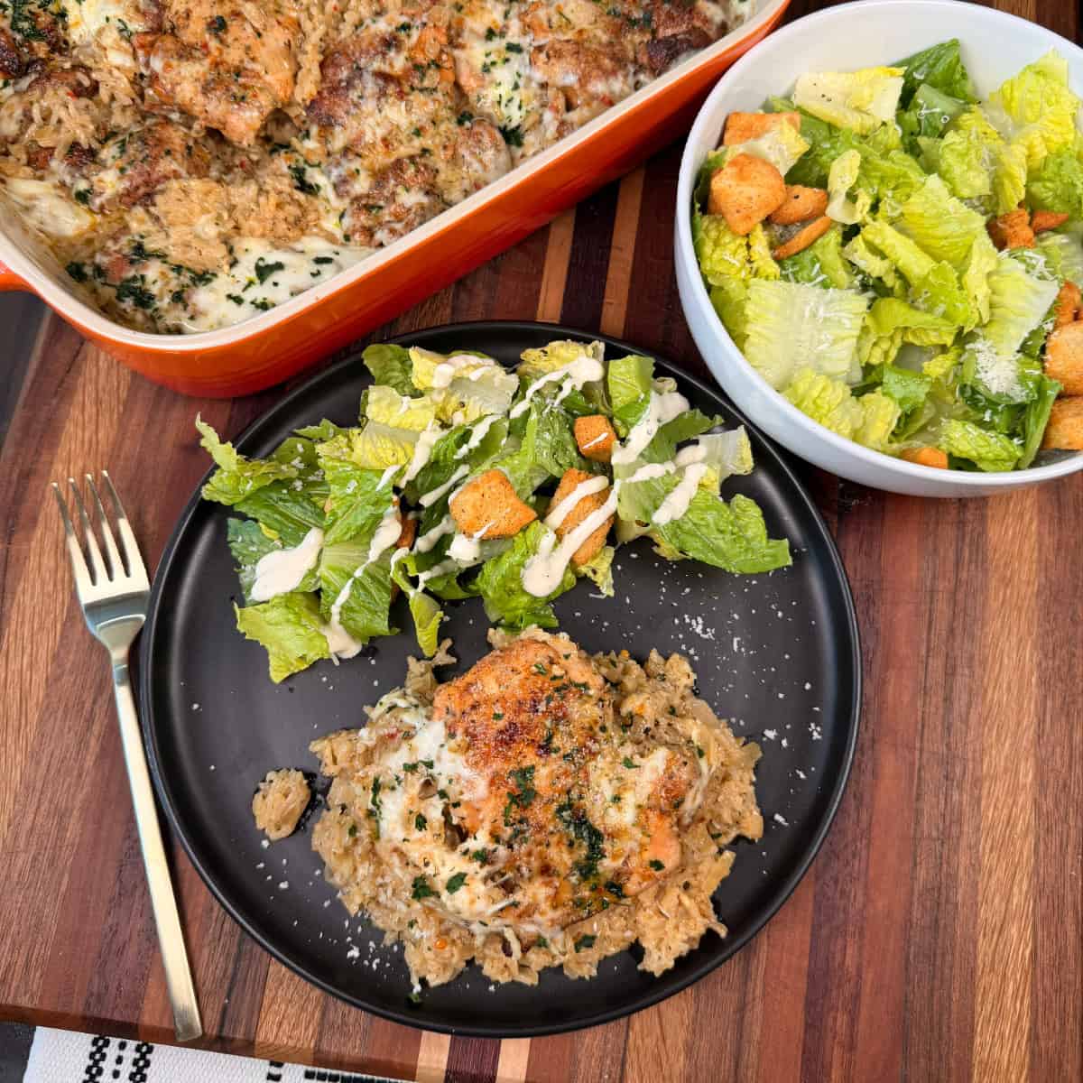 Parmesan Garlic Chicken Thigh Rice Bake
