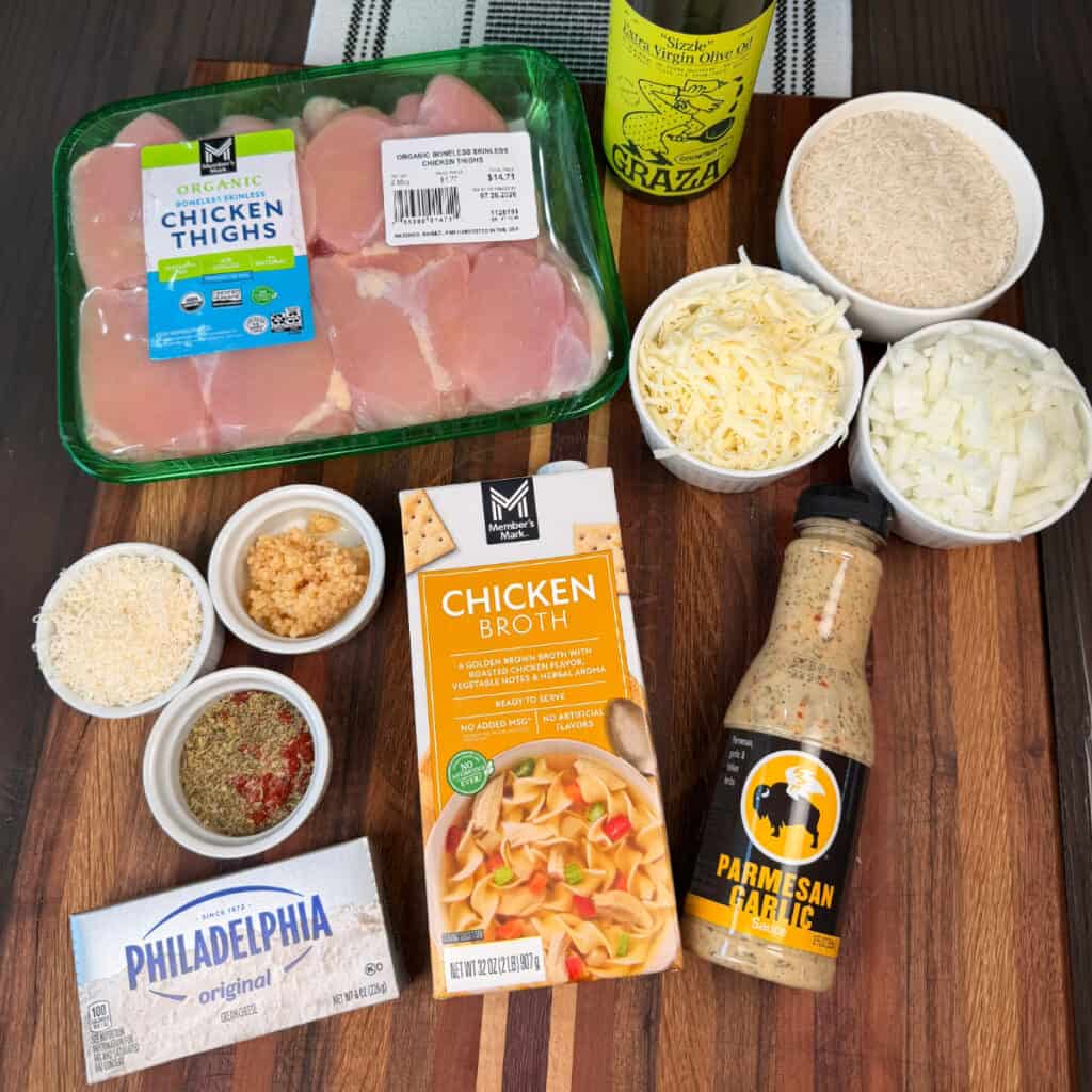 Ingredients for chicken and rice casserole