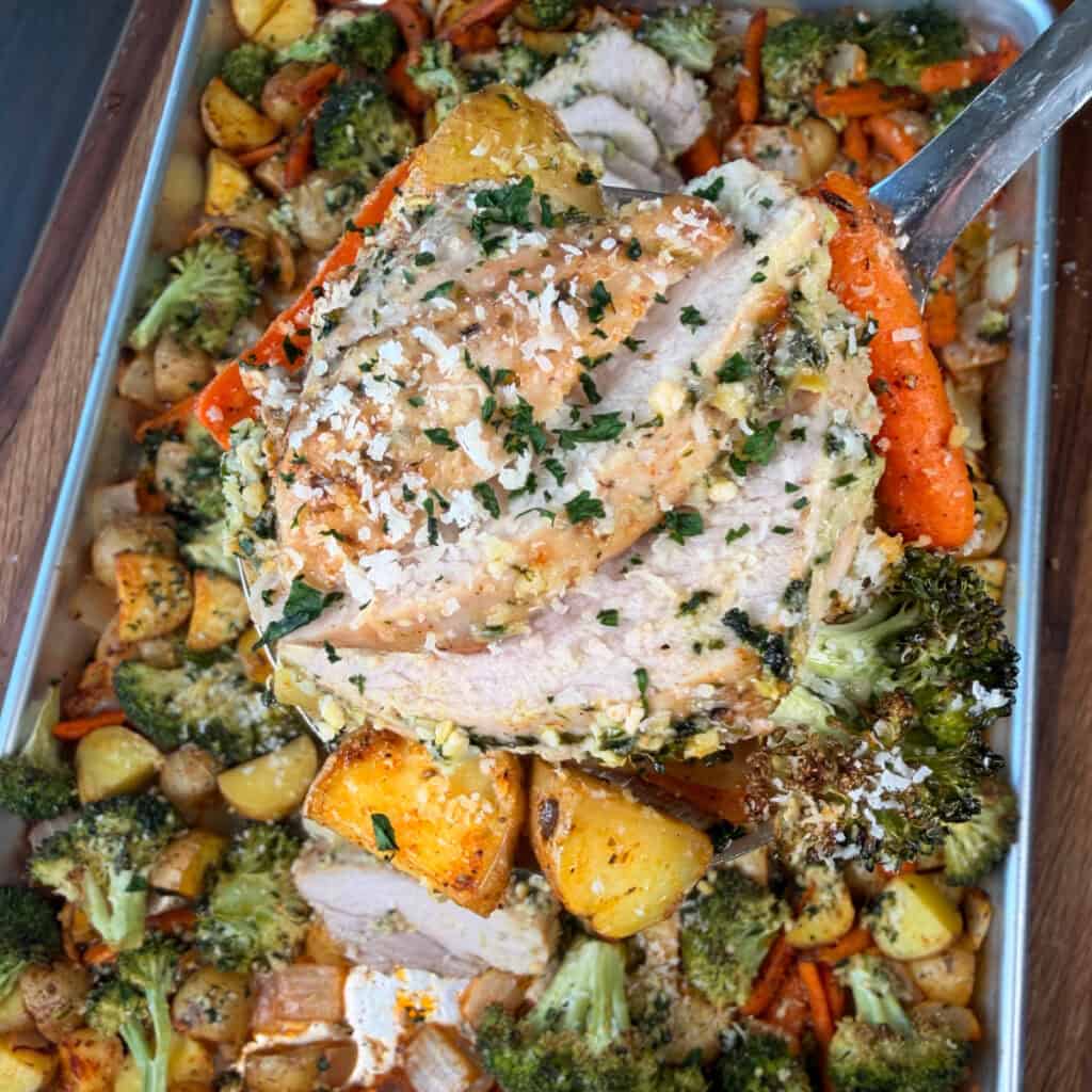 Parmesan Garlic Pork Tenderloin and Vegetables