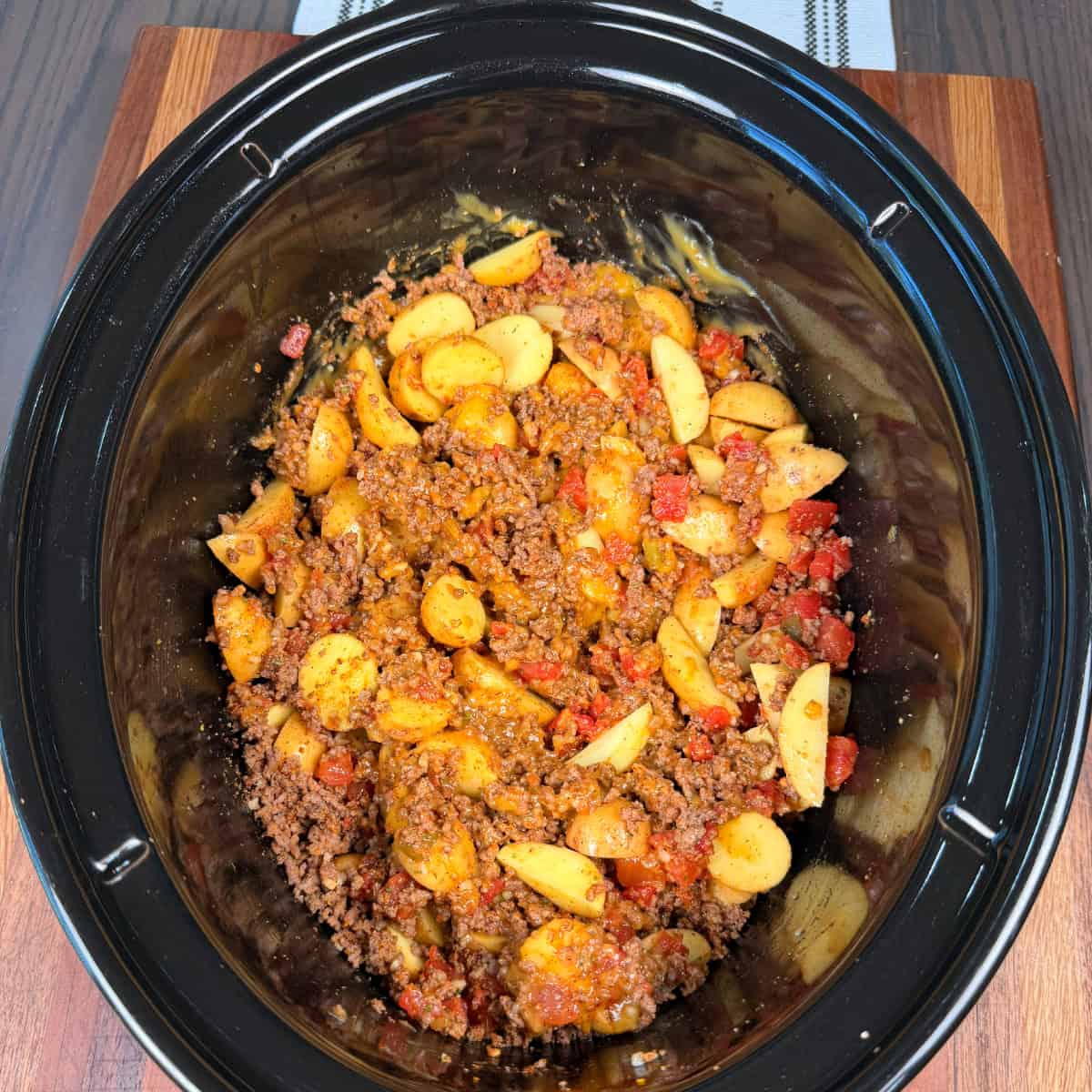 Cooked taco ground beef and baby potatoes