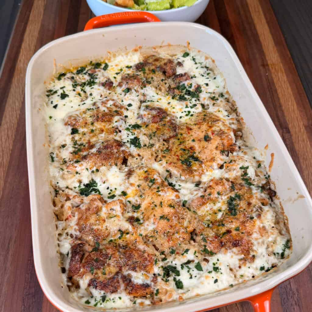 Parmesan Garlic Chicken Thigh Rice Bake