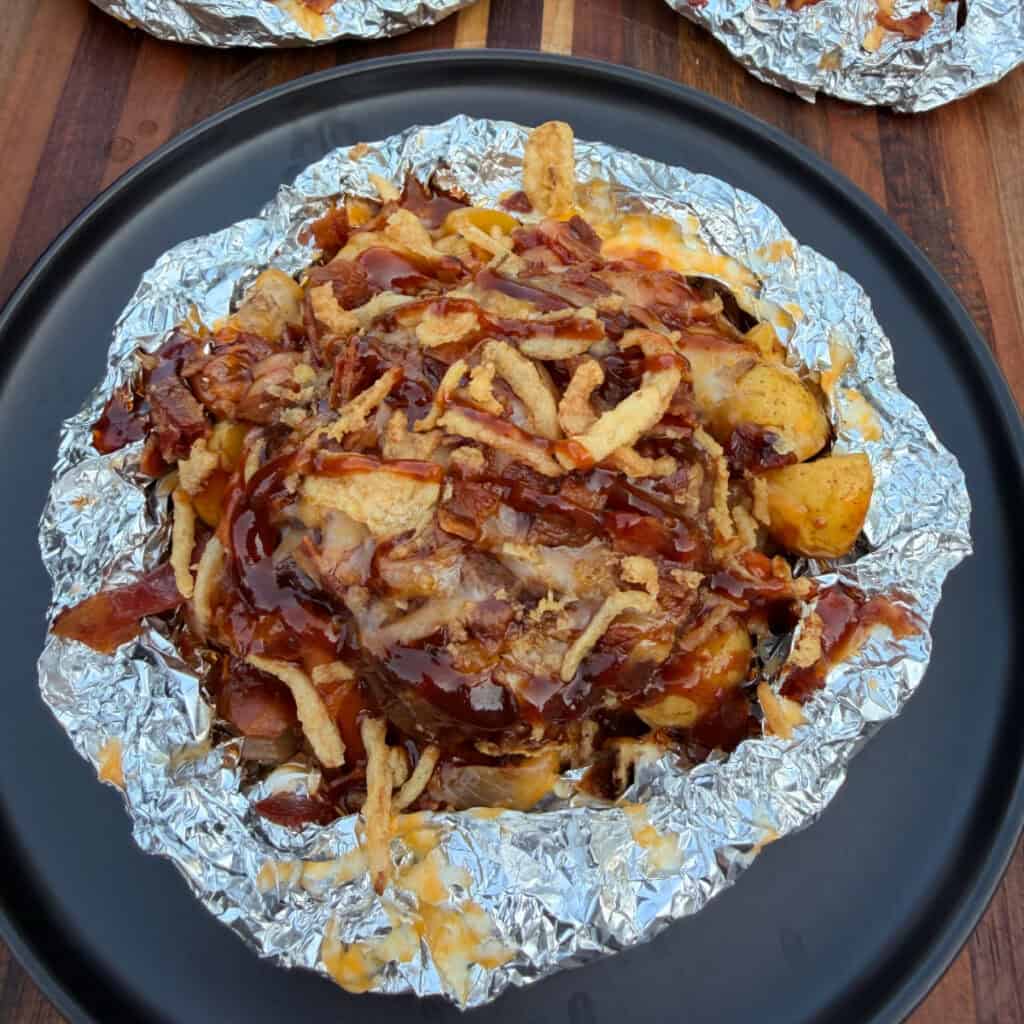 BBQ Cheeseburger Foil Packet plated