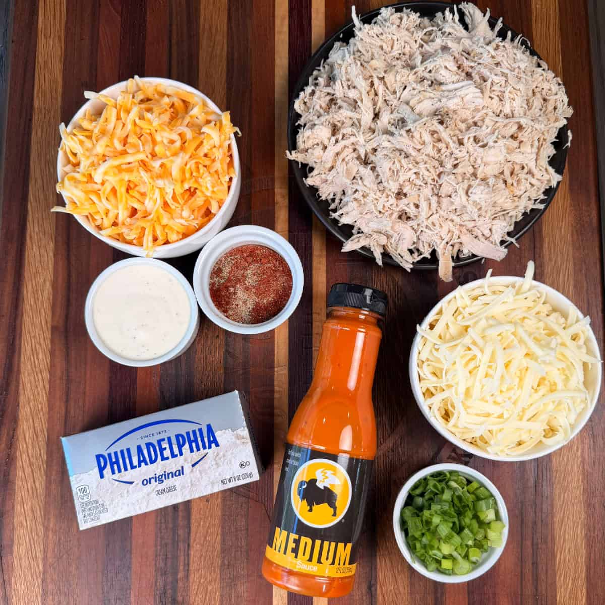 Ingredients for Buffalo Chicken dip