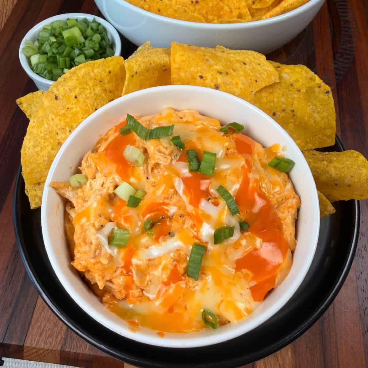 Cheesy Buffalo Chicken Dip with chips