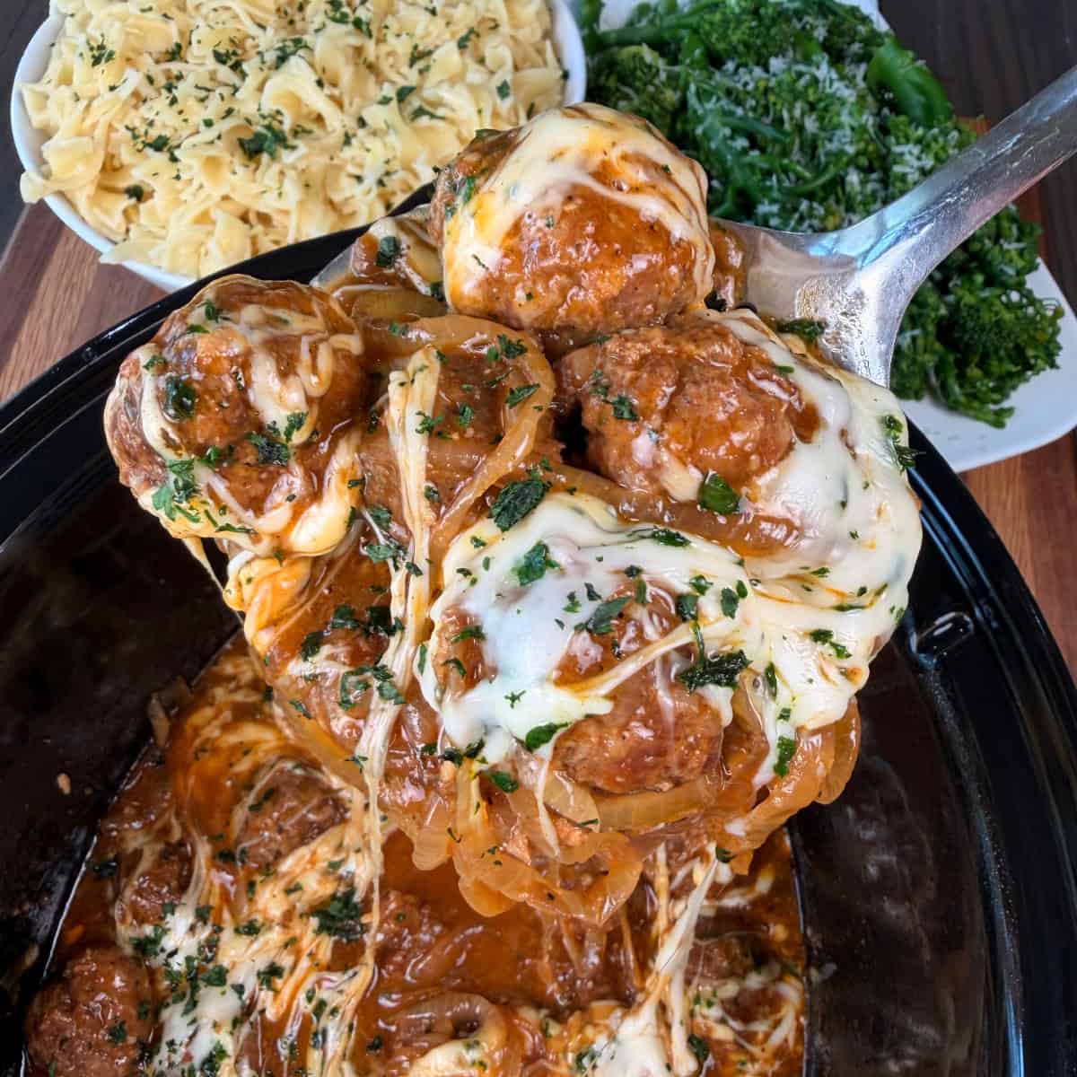 French Onion Meatballs in crockpot