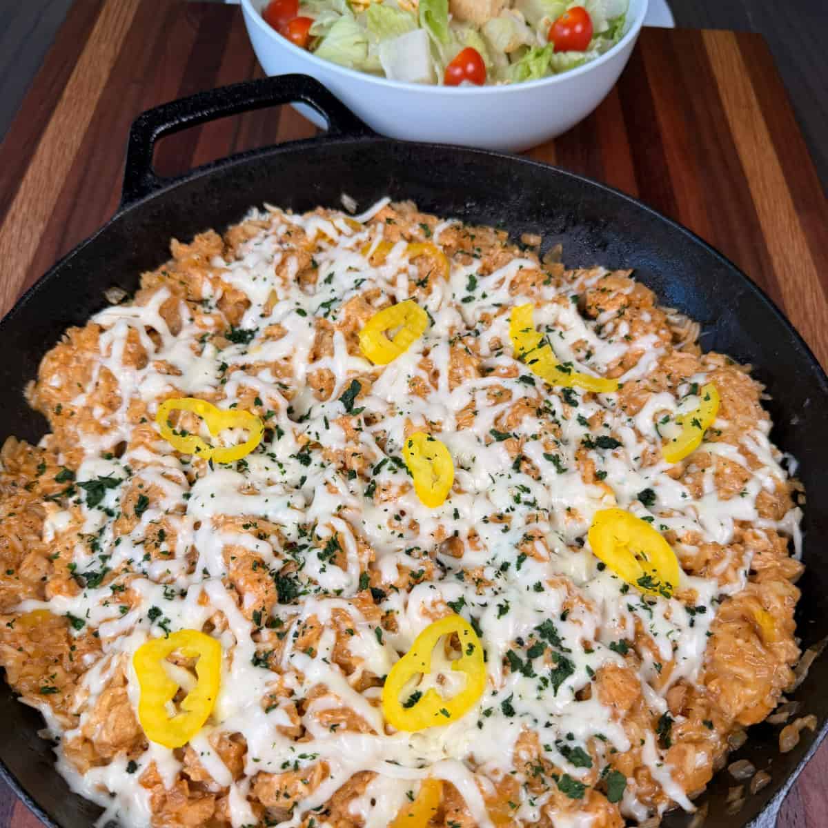 Mississippi Chicken and Rice Skillet with salad