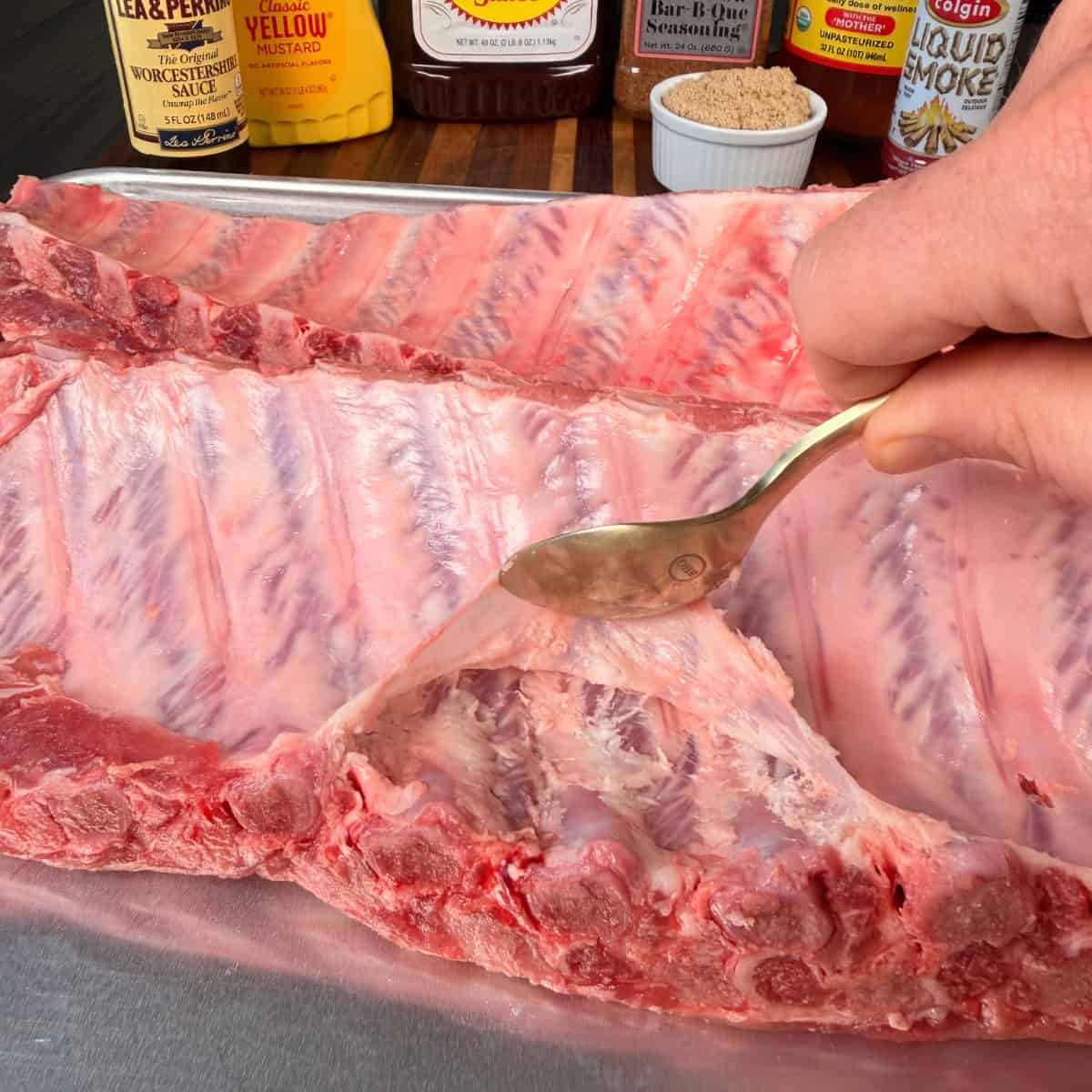 Membrane or silver skin on baby back ribs