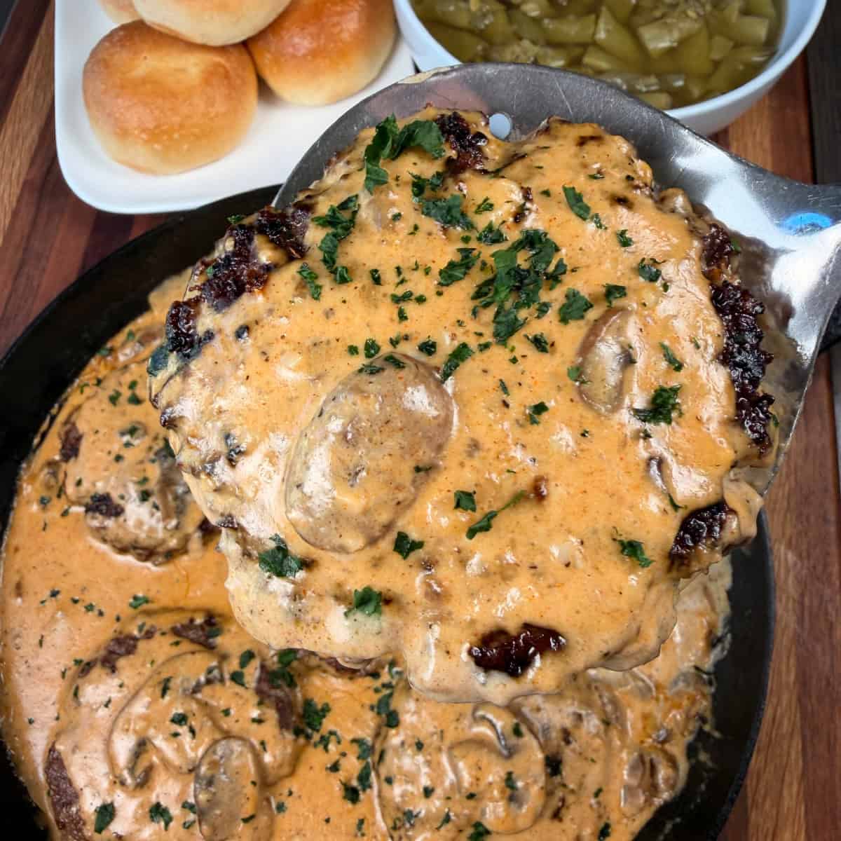 Hamburger Steak covered in mushroom gravy