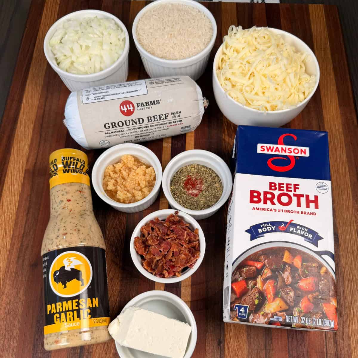 Ingredients for Parmesan Garlic beef and rice
